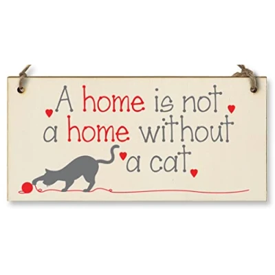Image of The Plum Penguin Handmade Wooden Hanging Wall Plaque Not a Home Without Cat Pet Lover Mum Dad Sign