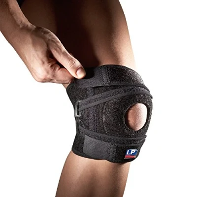 Image of LP Extreme Open Knee Support with Posterior Strap, Fully Adjustable Coolprene Brace Arthritis Pain Relief, Compression &amp; Patella Support, Black One Size
