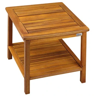 Image of CASARIA® Washington Garden Side Table 45x45x45cm 2 Shelf Indoor &amp; Outdoor Coffee Snacks Solid Acacia Wood Weather resistant Wooden Patio Balcony Furniture Plant Stand Brown