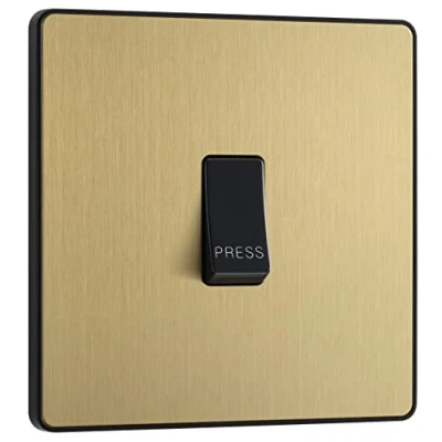 Image of BG Electrical Single Retractive Press Switch, Screwless Front Plate, Round Edges, 1 Way, Evolve, Satin Brass, 10A, PCDSB14B