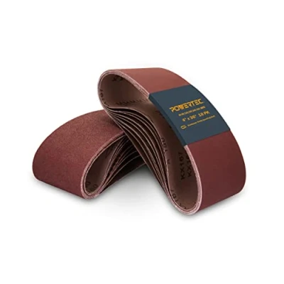 Image of POWERTEC 110118 4 x 36 Inch Sanding Belts Aluminum Oxide Belt Assortment, 3 Each of 60 80 120 150 240 400 Grits Premium Sandpaper for Disc Sander 18 Pack