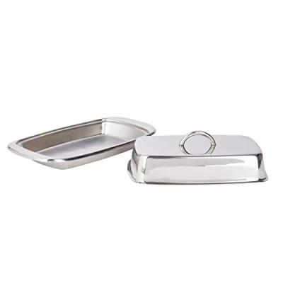 Image of KitchenCraft Butter Dish with Lid, Stainless Steel, Silver 19.5 x 10 8 cm