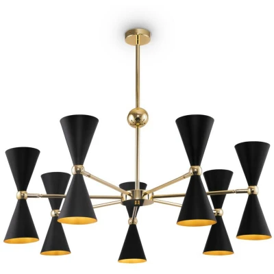Image of Modern Vesper 14 Light Black with Gold Pendant Ceiling