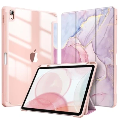 Image of FINTIE Hybrid Case for iPad Air 11 inch (2024) M2, 6th / 5th 4th Generation (2024/2022/2020), Shockproof Slim Clear Back Cover with Pencil Holder, Auto Wake/Sleep, Glittering Marble