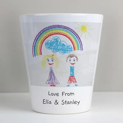 Image of Custom Personalised Photo Upload Ceramic Small Plant Pot. Great for Childs Drawing, Memorial, Anniversary, Chrismtas, Birthday