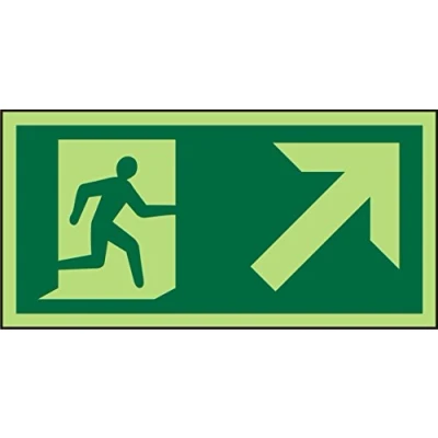 Image of Seco Fire Exit Man Running Right &amp; Arrow Pointing Up Pictogram Sign, 200mm x 100mm Photoluminescent Self Adhesive Vinyl