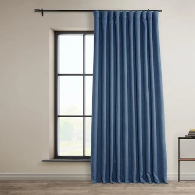 Image of HPD Half Price Drapes Extra Wide Linen Room Darkening Curtain (1 Panel) 100 X 84, BOCH LN18512 84 DW, Denim