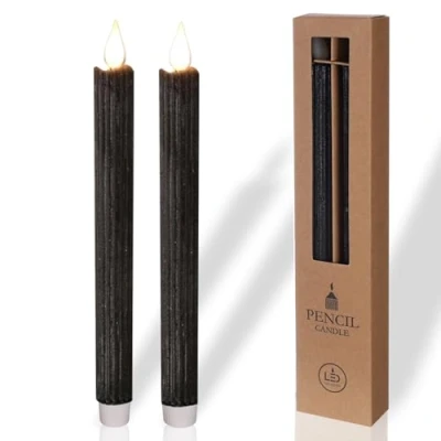 Image of comforder Real Wax LED Taper Candle Electric Flickering Candles Battery Operated (Set of 2), with Timer Function (Black)