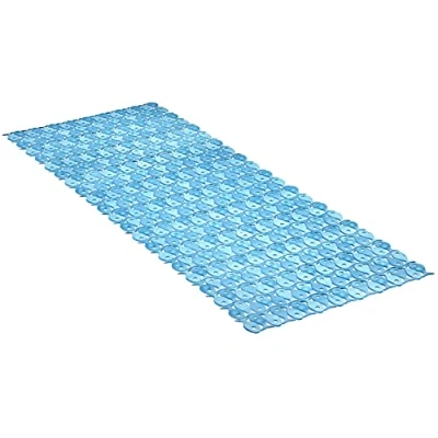 Image of TATAY Bath Mat, Non slip, PVC with Suction Cups, Resistant to Mold and Microbes, Anti Bacterial, Pisces Design, Blue. Measures 97 x 36 cm