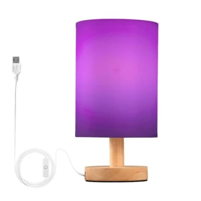 Image of JUMBEAR Table Lamp,Purple Bedside Lamps Nightstand with Flaxen Fabric Shade for Bedroom Living Room,LED Bulb Included