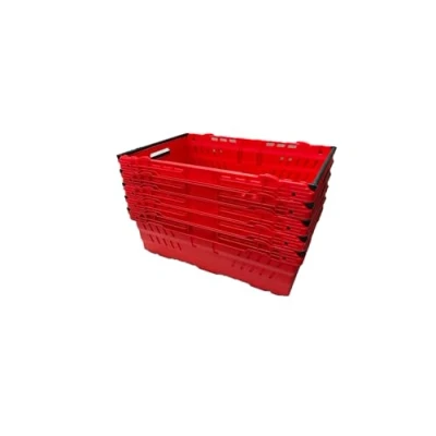 Image of 5x Bale Arm Crates, Nesting Ventilated Plastic Basket, Stacking Supermarket &amp; Storage Crate (35 Litre, RED)