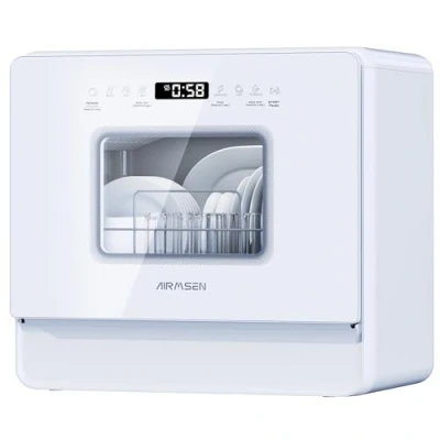 Image of AIRMSEN 2025 NEW Upgraded Table Top Dishwasher with Soft Water Salt Function, Portable Countertop 9 Programs &amp; 5L Tank, 2 12H Delay Start 360 Triple Spray Arms, White