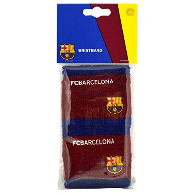 Image of FC Barcelona Official Football Crest Sport Wristbands (Pack Of 2) (One Size) (Burgundy/Blue)