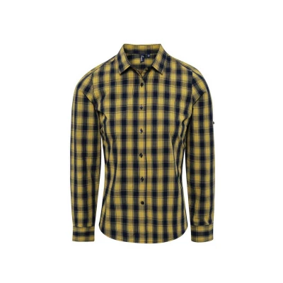 Image of Premier Womens/Ladies Mulligan Checked Long Sleeved Shirt (Camel/Navy) Size Small