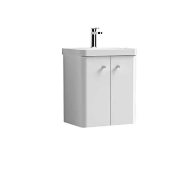 Image of Nuie Modern Bathroom Wall Hung 2 Door Vanity Unit and 1 Tap Hole Ceramic Basin, 589 x 505 355mm, Gloss White, 500mm