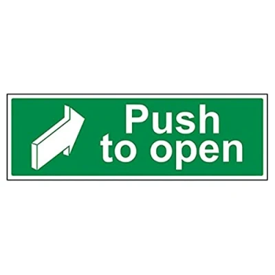 Image of V Safety Push To Open Door Sign 450mm x 150mm Self Adhesive Vinyl