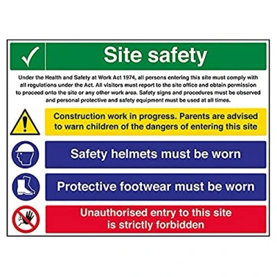 Image of V Safety Multi Hazard Site Protective Footwear Warning Sign 800mm x 600mm 2mm Rigid Plastic