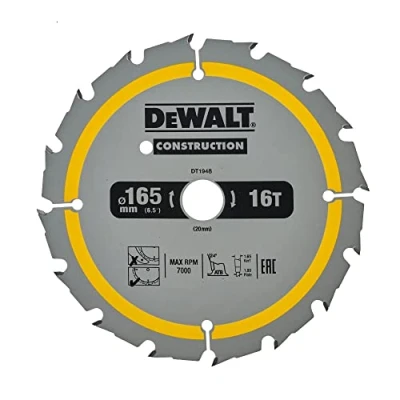 Image of DeWalt DT1948 QZ Construction Circ Saw Blade, Yellow, 165 x 20 mm