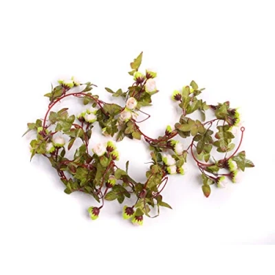 Image of Best Artificial 7ft Silk Mini Rose Ivy Garland Hanging Bud Vine Wedding Flower (White)