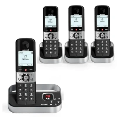 Image of Alcatel F890 Voice Quad Cordless Phone with answering machine and 4 Handsets Landline Home Phones Call Blocking Telephones