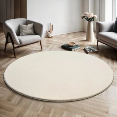 Image of the carpet Relax Modern Fluffy Short Pile Rug, Non Slip Underside, Washable up to 30 Degrees, Super Soft, Fur Look, Cream, 120 x cm Round