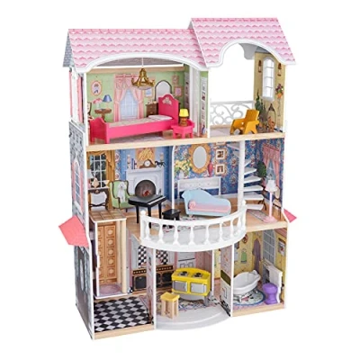 Image of KidKraft Magnolia Mansion Wooden Dolls House with Furniture and Accessories Included, 3 Storey Play Set Lift for 30 cm/12 Inch Dolls, Kids&#039; Toys, 65907