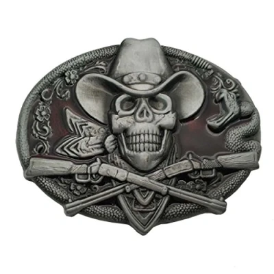 Image of YONE Western Cowboy Skull Pirate Rifles Belt Buckle Red(Size: 1.5 inch)