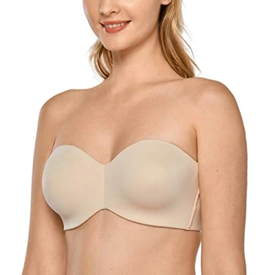 Image of Delimira Women&#039;s Strapless Bras Underwire Support Non Padded Plus Size Minimiser Bra Beige 36D