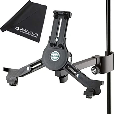 Image of K&amp;M 19791 Tablet PC Tripod Holder Black + Keepdrum Microfibre Polishing Cloth
