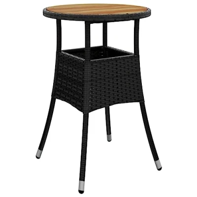 Image of vidaXL Garden Table 60x75 cm Acacia Wood and Poly Rattan Black Round Design, Outdoor Patio Furniture, Hardwood Tabletop, Powder Coated Steel Frame.