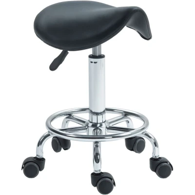 Image of HOMCOM Saddle Stool, PU Leather Adjustable Rolling Salon Chair for Massage, Spa, Clinic, Beauty, Hairdressing and Tattoo, Black