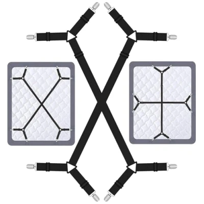 Image of Bed Sheet Clips for Bedding,2 PCS Holder Straps Criss Cross Adjustable Bedding Grippers Elastic Bands Bedsheet Suspenders Fasteners