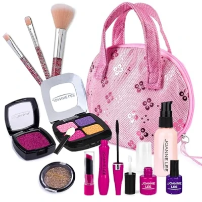 Image of Kids Pretend Play Makeup Set of 12 Pieces Cosmetic Salon Kit with Pink Purse, Washable Toys for Girls, Birthday Gift, Princess Beauty Ages 3+, Creative Role Xwin Sportseries