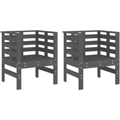 Image of vidaXL Garden Chairs 2 pcs Grey 61.5x53x71 cm Solid Wood Pine