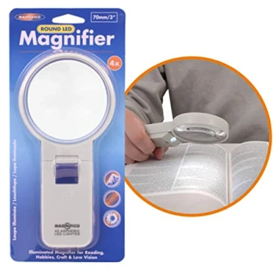 Image of Magnifico Round LED Magnifier Handheld Illuminated Magnifying Glass with 4 times Aspheric Lens