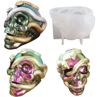 Image of 3D Snake Skull Silicone Mold Resin Candle Soap Molds for Casting Mold, Epoxy DIY Craft Wax, Concrete, Cake, Chocolate