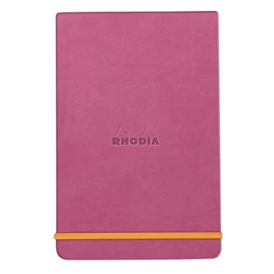 Image of RHODIA 194364C Fuchsia Webnotepad Rigid Notebook A6 Lined 192 Detachable Pages Ivory Clairefontaine Paper 90 g/m Bookmark, Elastic Closure Faux Leather Cover Rhodiarama