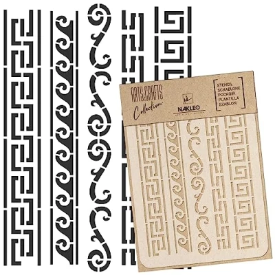 Image of NAKLEO DIY Reusable Plastic Stencil Greek Ornaments Geometric Art Craft Wall Painting Pattern Template Scrapbooking Decoupage Fabric Furniture Wood (21x30cm / 8.3 x 11.7)