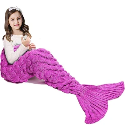 Image of Jr.Hagrid Mermaid Tail Blanket for Girls,Mermaid Sleeping Bag Kids, Handmade Knitted Blanket, Best Birthday Gift Girl 3 8years(Scale Pink)