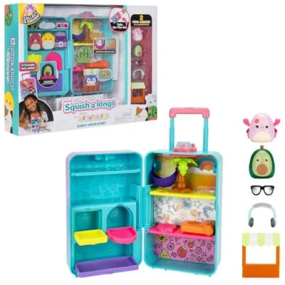 Image of Squish a longs by Squishmallows On The Go Luggage Playset (2) 1 Mini Squish, 3 Levels of Play, Accessories &amp; 2 Play Pieces Collect, Trade, Ages 6+