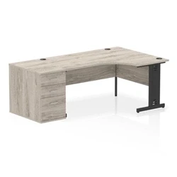 Image of Impulse 1600 RH Crescent Desk Cable Managed Grey Oak/Black 800 DH Ped