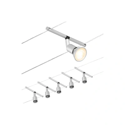 Image of Paulmann 94442 CorDuo Cable System Lighting Set Salt DC, Max 5 x 10 Watt Extendable Wire Matt Chrome Plastic GU5.3 Without Bulbs