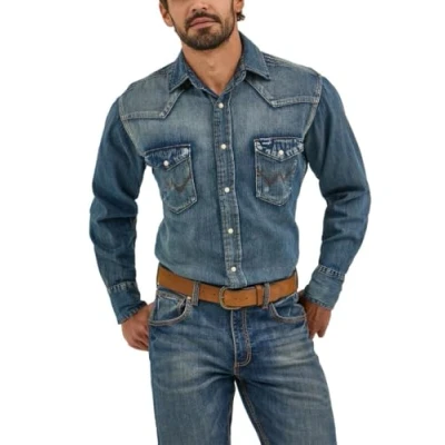 Image of Wrangler Men&#039;s Ms1039w button down shirts, Antique Blue, L UK