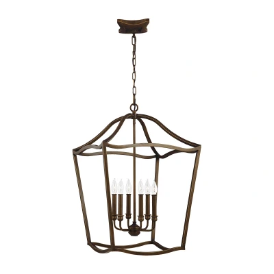 Image of Yarmouth 6 Light Pendant, Painted Aged Brass