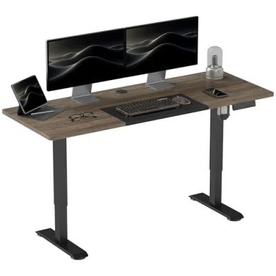 Image of Vinsetto Electric Standing Desk, 140 x 70cm Height Adjustable Sit Stand Desk with 4 Memory Smart Panel, Up for Home Office, Black and Teak
