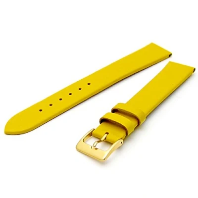 Image of Fine Calf Leather Watch Strap Band 18mm Extra Long XL Yellow with Gilt (Gold Colour) Buckle. Free Spring Bars (Watch Pins)