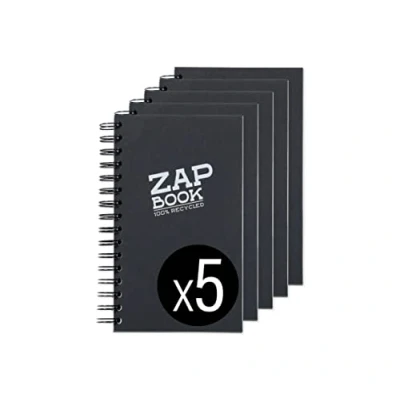 Image of Clairefontaine 8362C Zap Book Spiral Notebook 160 Sheets 100% Recycled Sketch Paper A5 14.8x21 cm 80g Black Cover Pack of 5 Notebooks