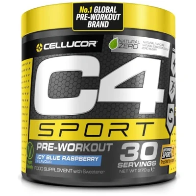Image of C4 Sport Pre Workout Powder ICY Blue Raspberry 30 Servings Zero Sugar with Creatine Monohydrate 3.409g, Beta Alanine 1g, L Citrulline 0.55g, Caffeine 135g Informed Certified