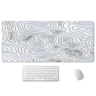 Image of SSOIU White Topographic Desk Mat Topography Home Office Decor Large Gaming Extended Mouse Pad (35.5x15.7 in), Non Slip Rubber Base Mousepad with Stitched Edges
