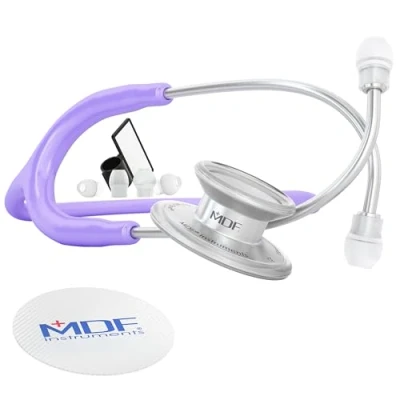 Image of MDF MD One Stainless Steel Stethoscope, Adult, Pastel Purple Tube, Silver Chestpieces Headset, MDF77707